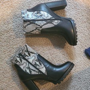 Black and white Python print booties